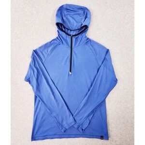 Prana Breathe Performance Hoodie Mens Medium Blue 1/4 Zip Pullover Thumb Holes